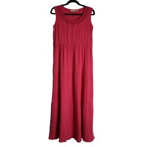 Vintage 90s Choices Dress CORAL 100% Cotton Sleeveless MaxiSummer Tiered Medium